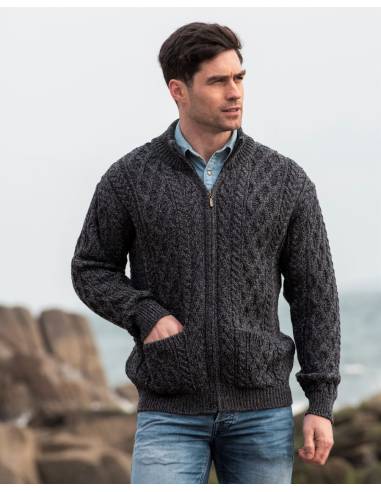 Men's Half Zip Aran Wool Sweater in pure merinowool