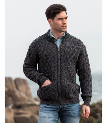 Men's Half Zip Aran Wool Sweater in pure merinowool