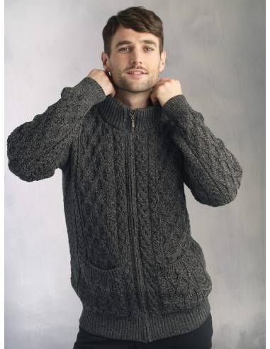 Jersey de lana Aran con media cremallera para hombre en merinowool puro