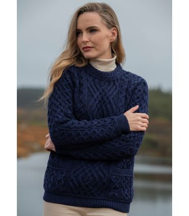 Warm Irish pure merino wool round neck diamond jumper women and men