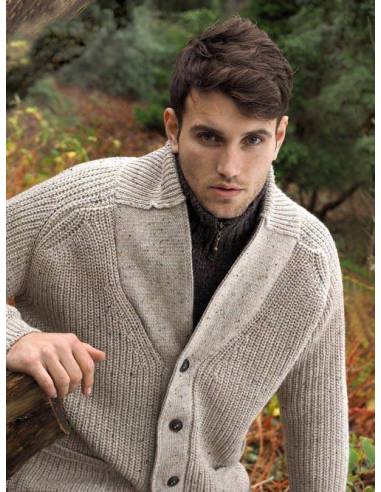 Herren Aran Wollpullover mit halbem Reißverschluss aus reiner Merinowolle