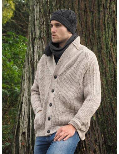 Men's Half Zip Aran Wool Sweater in pure merinowool