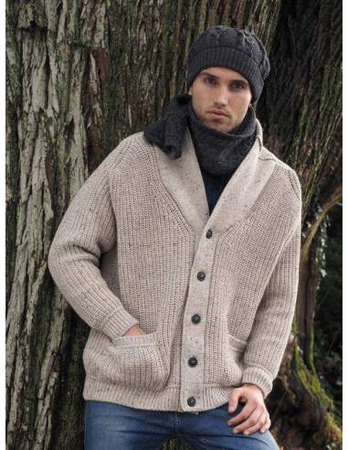 Men's Half Zip Aran Wool Sweater in pure merinowool