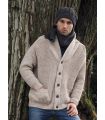 Chaqueta de punto acanalado con cuello chal y bolsillos de pura lana merina para hombre