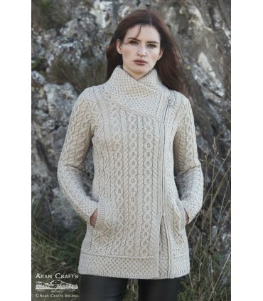 Cable design Zip Coat cardigan pure merinowool blue