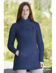 Chaqueta de mujer con cremallera 3/4 en pura lana merino azul 2
