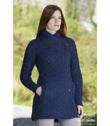 Cable design Zip Coat cardigan pure merinowool blue