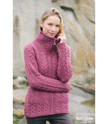 Damen Zip Cardigan in reinem Merinowool Rot