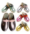 Women's clogs metallic leather nubuck or leather band