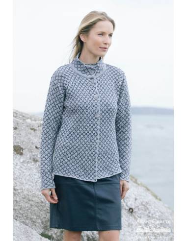 Women's Zip double collar cardigan pure merinowool