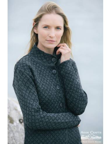 Women's Zip double collar cardigan pure merinowool