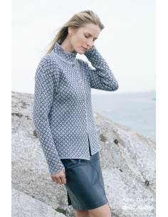 Women's Zip double collar cardigan pure merinowool