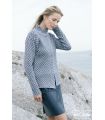 Women's jacquard check jacket with buttons and collar in pure merino wool 