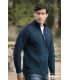 Men's ribbed shawl collar cardigan with pockets in pure merino wool