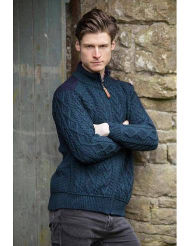 Chaqueta de punto acanalado con cuello chal y bolsillos de pura lana merina para hombre