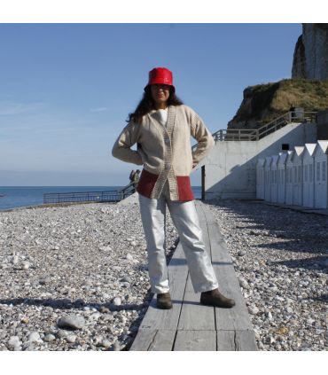 Nordic V-neck wool cardigan in two-tone cream, pink or blue and beige