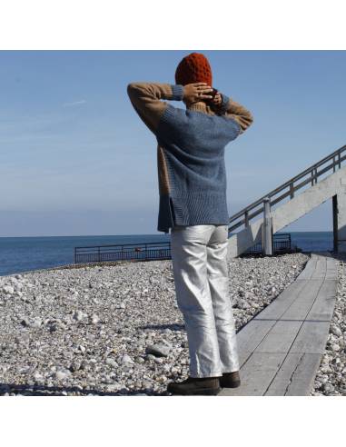 Nordic V-neck wool cardigan in two-tone cream, pink or blue and beige