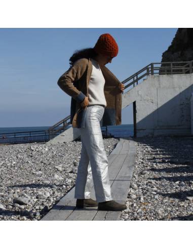 Nordic V-neck wool cardigan in two-tone cream, pink or blue and beige