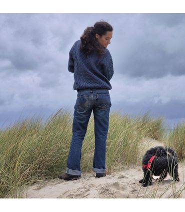 Cálido jersey irlandés de pura lana merino con cuello redondo de rombos mujer o hombre