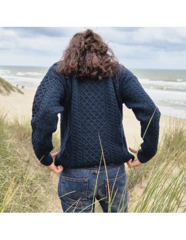 Cálido jersey irlandés de pura lana merino con cuello redondo de rombos mujer o hombre