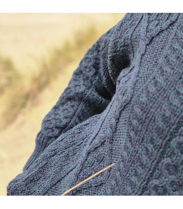 Pull irlandais homme et femme laine mérinos chaud col rond motif diamant