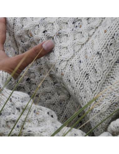 Cálido jersey irlandés de pura lana merino con cuello redondo de rombos mujer o hombre