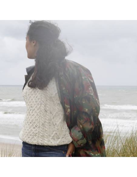 Cálido jersey irlandés de pura lana merino con cuello redondo de rombos mujer o hombre