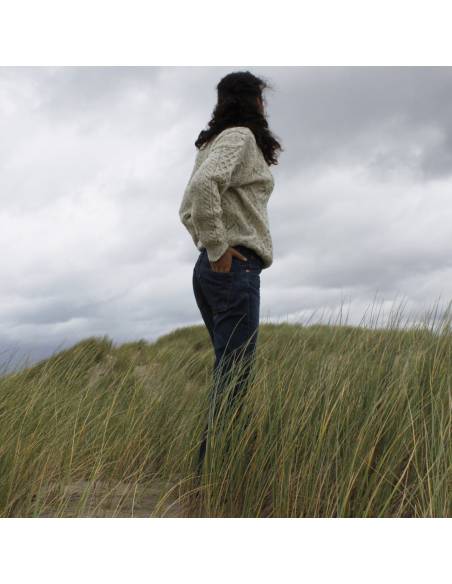 Cálido jersey irlandés de pura lana merino con cuello redondo de rombos mujer o hombre