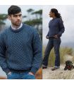 Pull irlandais homme et femme laine mérinos chaud col rond 