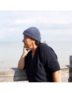 Gorro cálido de hombre de pura lana merino con punto de canalé simple 2
