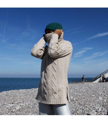 Irish women cowl neck sweater in pure Merino Wool