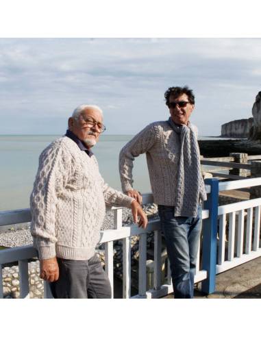 Hombres jersey irlandés pura lana merino cálido cuello en V grandes giros de punto