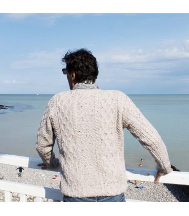 Men's Irish jumper pure merino wool warm V-neck large knit twists