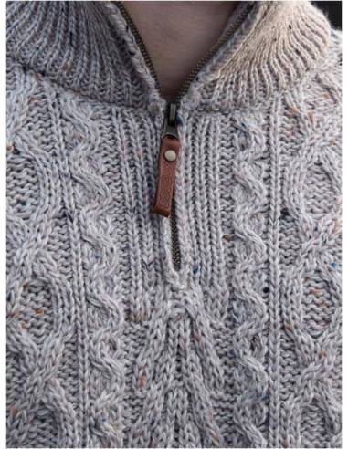 Herren Aran Wollpullover mit halbem Reißverschluss aus reiner Merinowolle