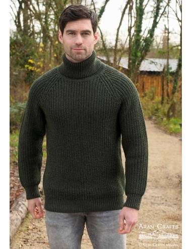 Pull hiver chaud Homme ou femme col roulé pure laine vierge kaki