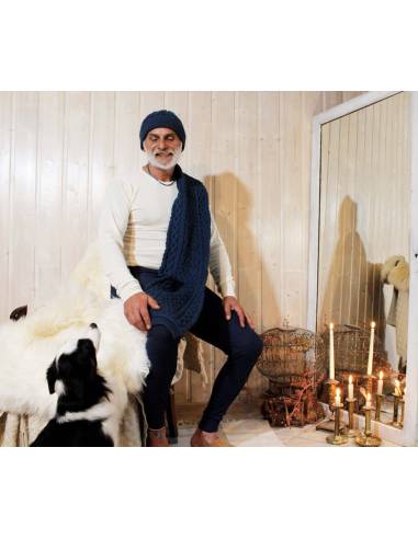 Caleçon long homme bleu pour hiver en laine mérinos et soie 