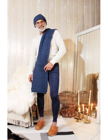 Caleçon long homme hiver en laine mérinos et soie bleu 