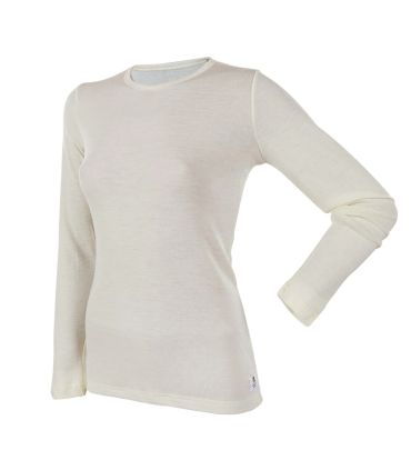 Shirt long sleeves woman black or off-white Merino Wool with lace