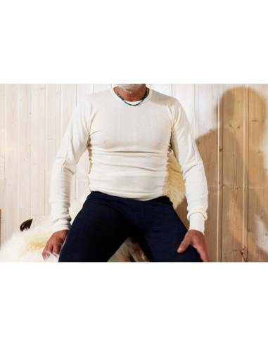 Maillot manches longues homme en laine et soie blanc naturel 