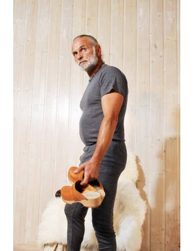 top homme en laine et soie noir ou gris moucheté