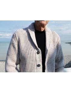 Gilet laine homme col châle côtelé avec poches en pure laine mérinos 2