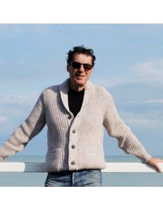Gilet laine homme col châle côtelé avec poches en pure laine mérinos