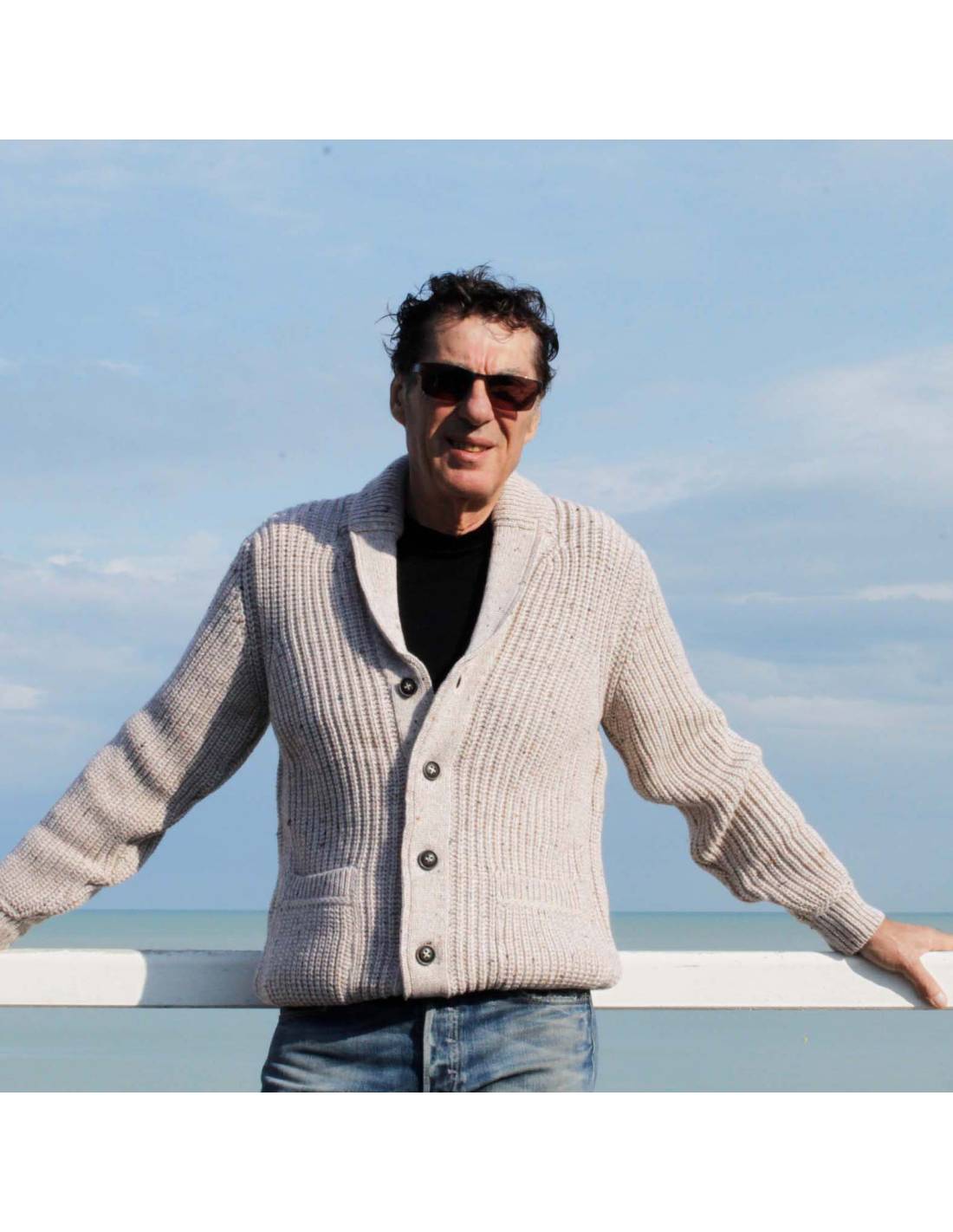 Gilet homme col châle côtelé avec poches en pure laine mérinos