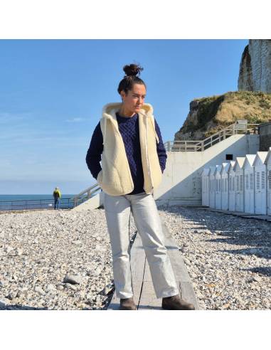 Veste sans manches hiver en pure laine avec capuche et fermeture ZIP