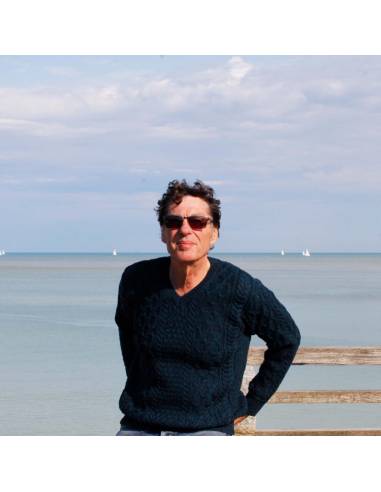 Hombres jersey irlandés pura lana merino cálido cuello en V grandes giros de punto