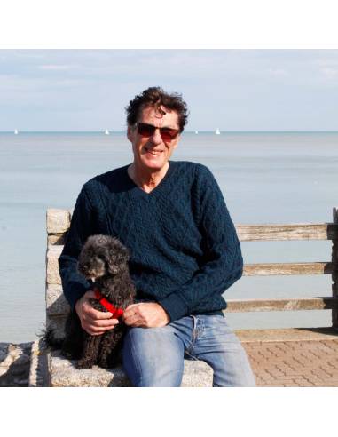 Hombres jersey irlandés pura lana merino cálido cuello en V grandes giros de punto