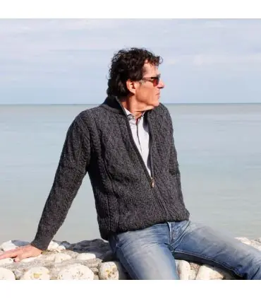Men's Half Zip Aran Wool Sweater in pure merinowool