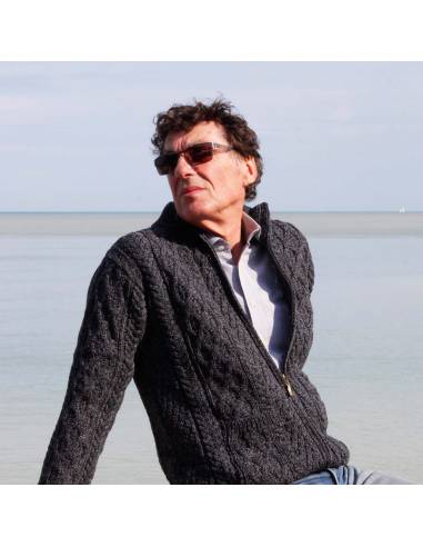 Jersey de lana Aran con media cremallera para hombre en merinowool puro