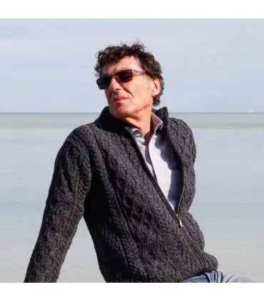 Men's Half Zip Aran Wool Sweater in pure merinowool