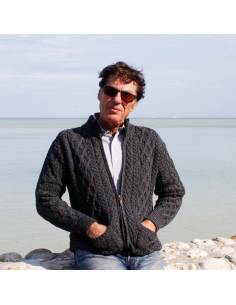 Men's Half Zip Aran Wool Sweater in pure merinowool